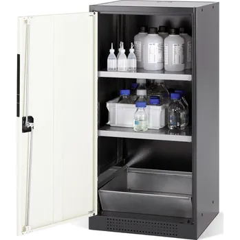 Skříň na chemikálie Systema CS-52L,korpus antracit., křídl. dveře bílé, 2 vlož. police a podl. vana