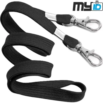 Šňůrka na krk s dvojitou kovovou karabinou, 1ks, černá