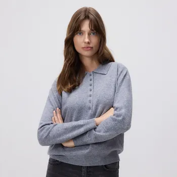 Dámský svetr Reserved - Vlněný svetr s límečkem - světle šedá - 389BX-09X - 389BX-09X-M