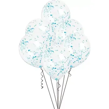 Balónek Latexové balonky průhledné s modrými konfetami 30 cm - 6 ks