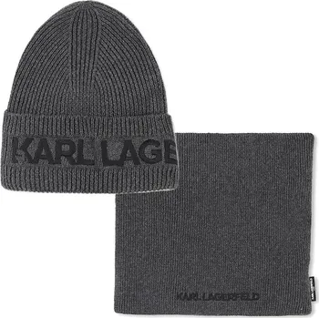 Čepice Dětská bavlněná čepice a šála Karl Lagerfeld šedá barva, Z31031 Z31031.56.58 90X, vel. 56/58