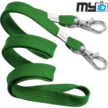 Šňůrka na krk s dvojitou kovovou karabinou, 1ks, zelená