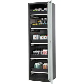 Skříň na chemikálie Systema CS-55RG, dveřní závěs vpravo, prosklené dveře šedé, 5 výsuvných van