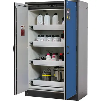 Protipožární skříň na nebezpečné látky asecos Basis-Line typ 30-124, 4 ks vany, antracit-modrá
