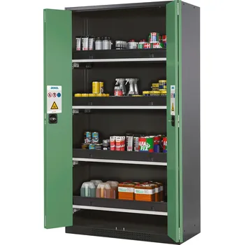 Skříň na chemikálie typ Systema CS-104F, skládací dveře zelené, 4 výsuvné vany