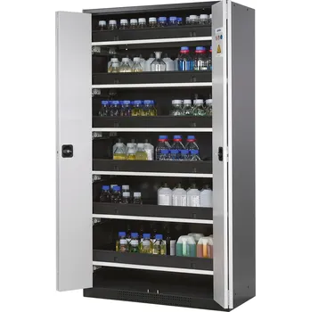 Skříň na chemikálie Systema CS-106, korpus antracitové barvy, skládací dveře šedé, 6 výsuv. van