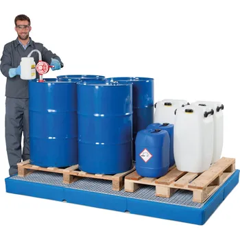 Olejová vana Záchytná vana classic-line z polyethylenu (PE) pro 6 sudů, s PE mřížovým roštem, 2200x1500x150