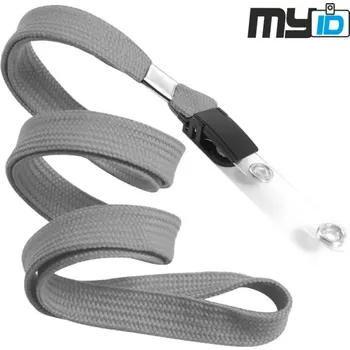Šňůrka na krk s plastovým klipem a šlí, 1ks, šedá