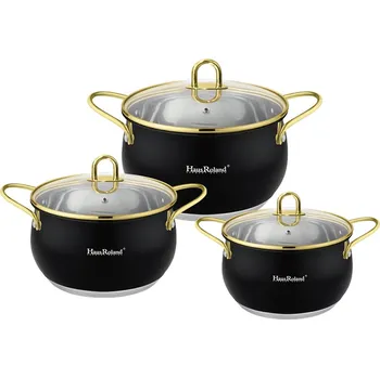 Hrnec Haus Roland Sada nerezového nádobí, 6dílná, matná černá s pozlacenými úchyty Haus Roland