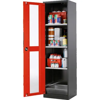 Skříň na chemikálie Systema CS-53LG, korpus antracit,křídl. dveře červené, 3 vlož. police a vana