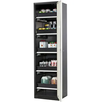 Skříň na chemikálie Systema CS-55R, dveřní závěs vpravo, dveře bílé, 5 výsuvných van