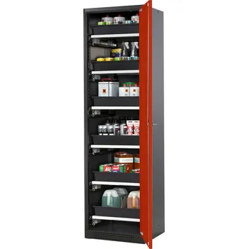 Skříň na chemikálie Systema-T CS-56R, korpus antracitový, křídlové dveře červené, 6 výsuvných van