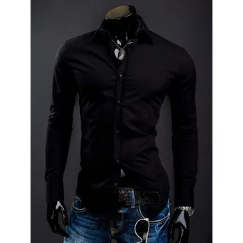Pánská móda Černá pánská elegantní košile s dlouhým rukávem Bolf 1703A - 2XL