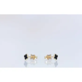 Náušnice Lillian Vassago Zlaté peckové náušnice s čtyřlístkem s černým smaltem LLV06-GER433Y