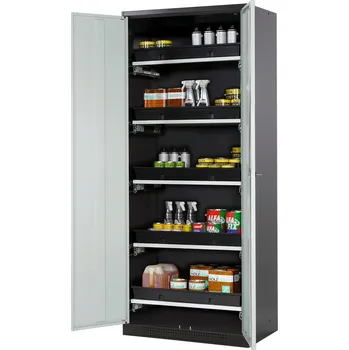 Skříň na chemikálie Systema-T CS-85, korpus antracitový, křídlové dveře šedé, 5 výsuvných van