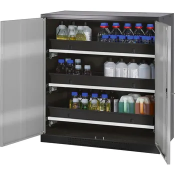 Skříň na chemikálie Systema CS-103, korpus antracitový, dveře stříbrné, 3 výsuvné vany