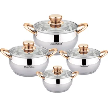 Hrnec Haus Roland Sada nerezového nádobí, 8dílná, s měděnými úchyty Haus Roland