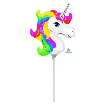 Balónek Balónky na tyčku - Rainbow Unicorn - Hlava 23 cm - 5 ks