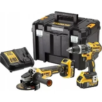 Sada nářadí Dewalt DCK208P2T sada nářadí, příklepová vrtačka DCD796 + bruska DCG405 + 2x baterie 5,0 Ah + nabíječka + kufr