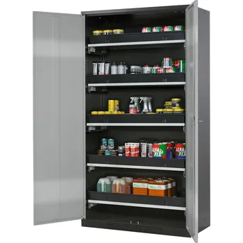 Skříň na chemikálie Systema-T CS-105, korpus antracitový, křídlové dveře stříbrné, 5 výsuv. van