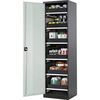 Skříň na chemikálie Systema CS-56L, korpus antracitové barvy, křídlové dveře šedé, 6 výsuv. van