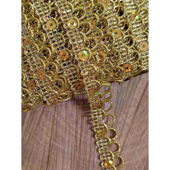 Leonský prýmek s flitry šíře 13 mm barva zlatá