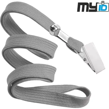 Šňůrka na krk s kovovým klipem, 1ks, šedá