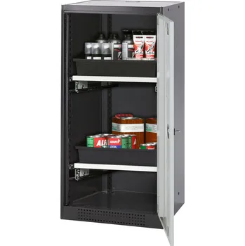 Skříň na chemikálie Systema-T CS-52RG, korpus antracitové barvy, křídlové dveře šedé, 2 výsuvné vany