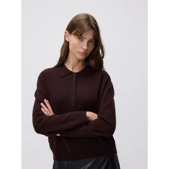 Dámský svetr Reserved - Vlněný svetr s límečkem - tmavě hnědá - 389BX-89X - 389BX-89X-XL