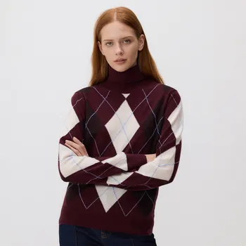 Dámský svetr Reserved - Vlněný rolák s kostkovaným vzorem - vícebarevná - 325HL-MLC - 325HL-MLC-XS