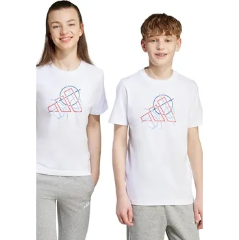 Dětské bavlněné tričko adidas bílá barva, s potiskem, JV5100 00X, vel. 176