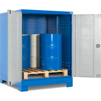 Depot na nebezpečné látky SteelSafe typ D4, s dveřmi, pro 4 sudy na chemické paletě, 220 l