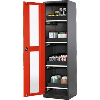 Skříň na chemikálie Systema CS-54LG, dveřní závěs vlevo, prosklené dveře červené, 4 výsuvné vany