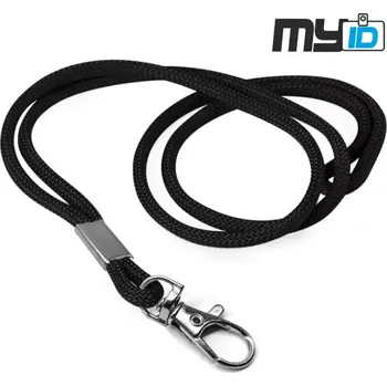 Šňůrka na krk s kovovou karabinou - kulatá, 1ks, černá