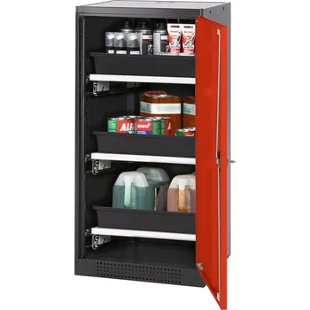 Skříň na chemikálie Systema CS-53R, dveřní závěs vpravo, dveře červené, 3 výsuvné vany