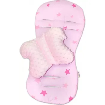 Baby Nellys Komfortní sada do kočárku 2v1 Baby Stars s minky, polštářek a poduška Růžová hvězdička