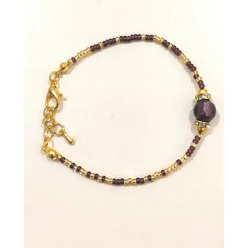 Náramek Náramek Murano glass s kuličkou - fialový Barva: Zlatá