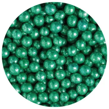 Jedlá dekorace na dort Pastry, s.r.o. – PASTRY – CUKROVÉ ZDOBENÍ – PERLIČKY METALICKÉ ZELENÉ 5mm 50g