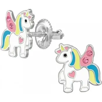 Náušnice Dětské stříbrné náušničky Jednorožec Angel Love, se šroubovací puzetou