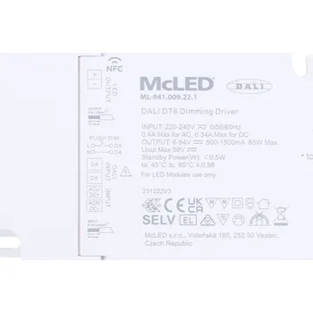 LED páska MCLED Stmívatelný DALI driver 65W, 500-1500mA, 6-54VDC