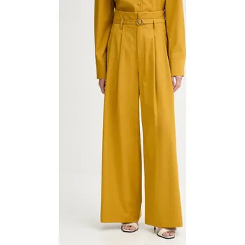 Dámské kalhoty Kalhoty s příměsí vlny ISABELLE BLANCHE dámské, žlutá barva, high waist, IS25FW-P036-T002 IS25FW.P036.T002 17X, vel. XS