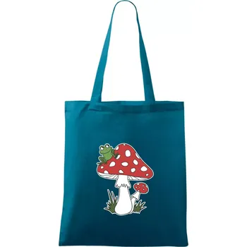 Goblincore houba veselá - Taška bavlněná - 42 x 38 cm ( Petrolejová )
