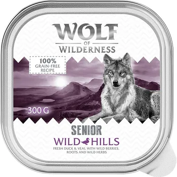 Krmivo pro psa 24ks-24x300g Wolf of Wilderness Senior Wild Hills kachní a telecí vlhké krmivo pro psy