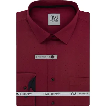 Pánská košile Pánská košile AMJ bavlněná, vínová s puntíky VDSBR1409, dlouhý rukáv, slim fit, vel. 45