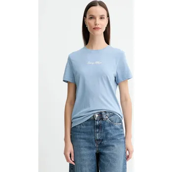 Dámské tričko Bavlněné tričko Tommy Hilfiger dámské, modrá barva, WW0WW47460 05X, vel. XS