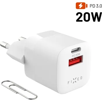 Nabíječka do sítě FIXED PD Rapid Charge Mini s USB-C a USB výstupem podpora PD a QC 3.0 20W bílý