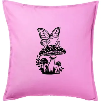Polštář Goblincore černá houba se žábou - Polštář 50x50 - 50x50 - Včetně výplně ( Růžová )