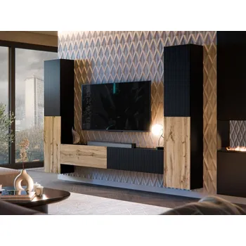 Obývací stěna Obývací stěna Bamali II, Barva: černá / černá + dub wotan MIRJAN 5903211426049