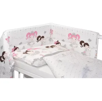 Příslušenství pro dětskou postel a kolébku Baby Nellys 3-dílná sada Mantinel 180cm, povlečení 120x90cm Princess Šedá