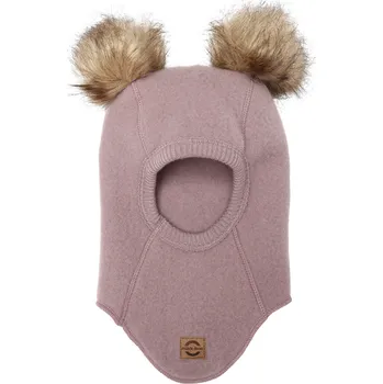 Kojenecká čepice MIKK-LINE Merino kukla dětská s bambulkami růžová Twilight Mauve Mikk Line Velikost: 50-53cm (vel 98/104)